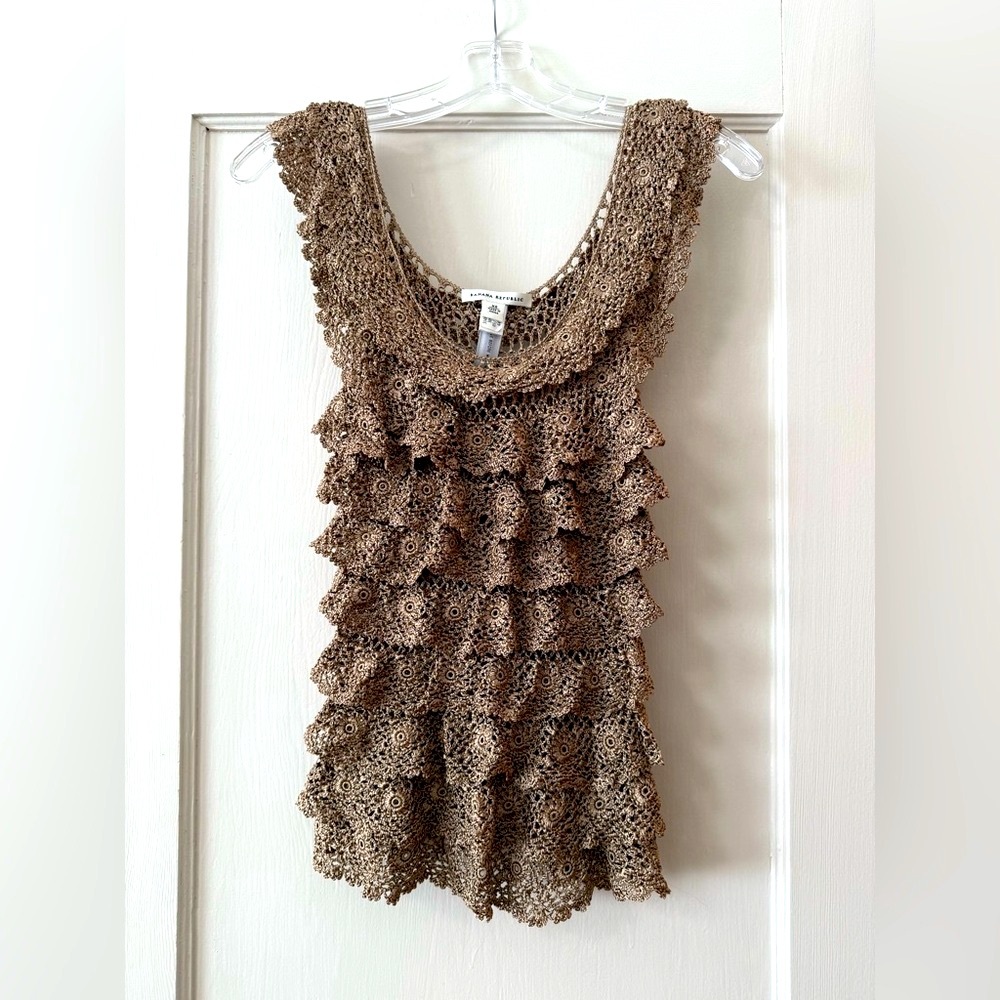 Banana Republic | Metallic Bronze Tiered Crochet Ruffle Tank Top XS